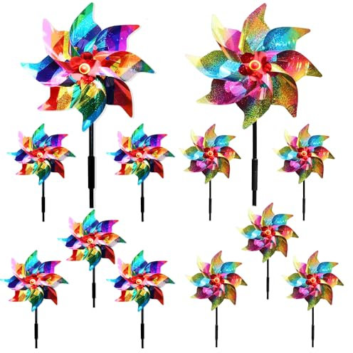 10Pcs High Reflective Bird Scarer Windmill,Bird Deterrent Scarer Windmill,Effective Reflection color Spinner, Spinners Animal Bird Deterrent,Suitable for family farms, orchards, gardens