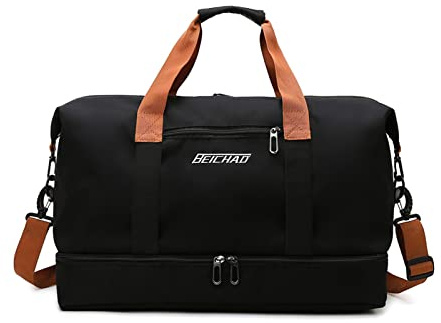 FANDARE Borsone da Viaggio Borsa Palestra Uomo Donna Borsa Sportivo Weekender Borsone Piscina Nascita Ospedale Borsa a Spalla Borsa da Viaggio Sportiva Palestra con Scomparto Scarpe Nero