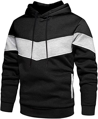 Loveternal Sudadera con Capucha Hombre Patchwork Fleece Pullover Mujer Manga Larga Color Block Negro Casual Sudadera Sport Outwear Hoody Tops Streetwear Pullover con Bolsillo XXL