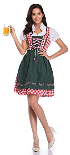 Women's Oktoberfest Maid Beer Girl Costume Womens German Bavarian Dirndl Fancy Dress Size Uk 10
