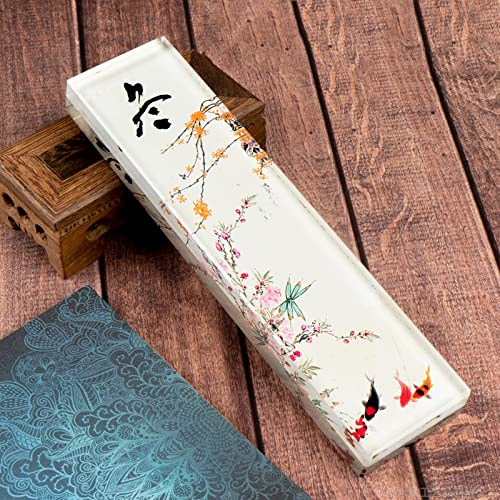 Kristall-Ornament rosa Blume Goldfisch Glas rechteckig Briefbeschwerer handgefertigt Kunstgeschenk für Weihnachten Geburtstag Zuhause Büro Tischdekoration