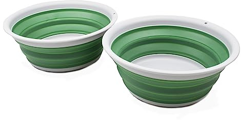 SAMMART 5,5 l zusammenklappbare Wanne – Faltbare Geschirrwanne – tragbares Waschbecken – platzsparende Kunststoff-Waschwanne (Dunkles Meeresgrün (2er-Set))