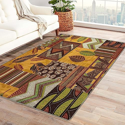 GEDAEUBA Tapis Salon Africain - Moquette Chambre Antidérapant et Lavable en Machine, Paillasson Interieur Entree Doux à Poils Ras, Tapis de Sol Rectangulaire, 60x90 cm