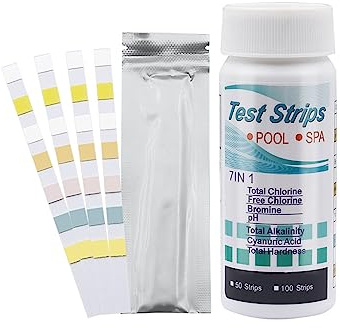 EULAPGOE Chlor-Teststreifen, Schwimmbad, Spa, 200 Stück Pool Tester Wassertester, 7 IN 1 Poolwasser Teststreifen Spa Whirlpool Teststreifen für PH-Wert, freies Chlor, Brom, Gesamtalkalität
