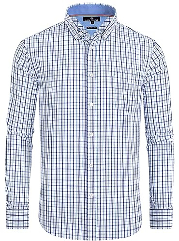 Alimens & Gentle Men's Plaid Button Down Shirts Cotton Long Sleeve Dress Shirts Regular Fit Gingham Shirts