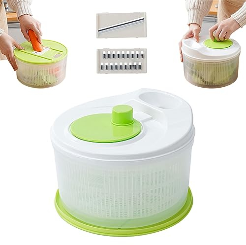 EBbels Salad Spinner, Vegetable Fruit Wash Spinner with Rotary Handle, Vegetable Slicer Grater Chopper, Vegetable Dryer with Bowl and Colander Secure Lid Lock