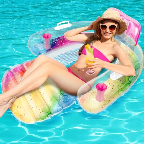 Popolic Materassino Gonfiabile Mare e Piscina - Lounge Galleggiante per Relax, materassino mare con Portabicchieri, per Adulti e Bambini