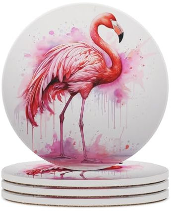 Untersetzer mit Flamingo-Motiv, Keramik-Untersetzer für Getränke, hitzebeständig, rund, mit Korkboden, für Küche, Zuhause, Küche, Party, Geschenk, 4 Stück