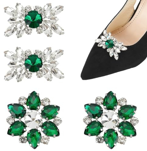 WADORN 4 pezzo di Clip per Scarpe con Strass di Cristallo, 2 Stili Fiori Strass Ciondoli per Scarpe Da Sposa Da Sposa Fiocchi di Neve Lucidi Decorazione per Scarpe Clip per Scarpe Staccabile