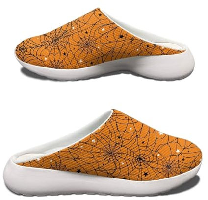 HUGS IDEA Sabots de jardin unisexes pour homme et femme - Sandales d'été - Pantoufles antidérapantes pour la plage, la douche, Araignées toile d'araignée d'Halloween, 40.5 EU