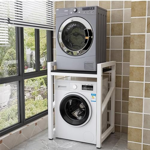 WABMJGW Washer Dryer Stand Stacking Kit,Drum Washing Machine Cabinet Storage Rack,Height Adjustable Washer Storage Rack Unit,4cm Thick Steel Frame,Non-Slip Feet,B-73x63x105cm