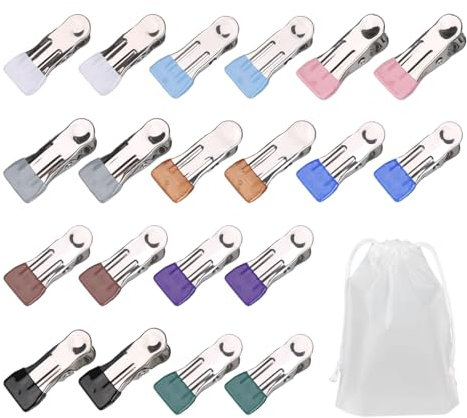 20 clip per asciugatura, 1 custodia, mollette in metallo, clip per calzini per lavatrice e asciugatrice, clip per telo mare
