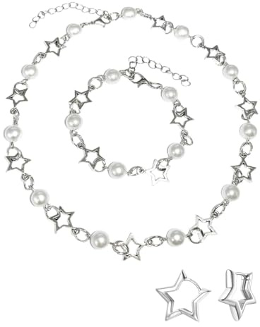 KGDUYC 1 Satz Halsketten – Sternohrringe, verstellbare Perlenkette, cooles Gothic-Geschenk, Geburtstagsparty, Teenager-Schmuck (Halskette + Armband + Ohrringe)