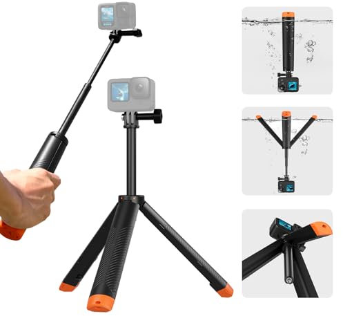 Galleggiante Monopiede Grip mano Treppiede impermeabile estensibile Selfie Monopiede per Go Pro Hero 13,12, 11, 10, 9, 8, 7, 6, 5, 4, 3, DJI Action 5 Pro 4/3, Videocamera d'azione