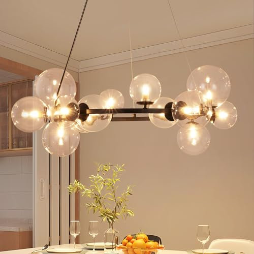 ZMH Hängelampe Wohnzimmer Pendelleuchte Treppenhaus - G9 Hängeleuchte Glas | 14 Flammig Esszimmerlampe Transparent Pendellampe Modern Kronleuchter Glaskugel Kugel für Esszimmer Flur (Ohne Leuchtmittel)