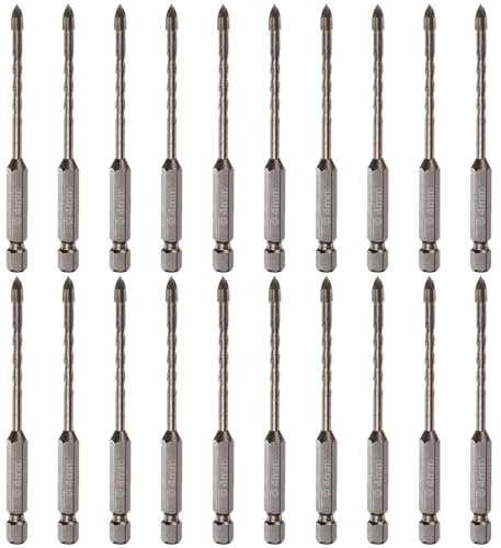 sourcing map 20pcs Titanium Masonry Drill Bit, 4mm Concrete Drill Bits Ceramic Tile Drill Bit with 1/4 Hex Shank 90mm Length for Ceramic Tile Marble Mirror Glass Concrete Brick Plastic Wood