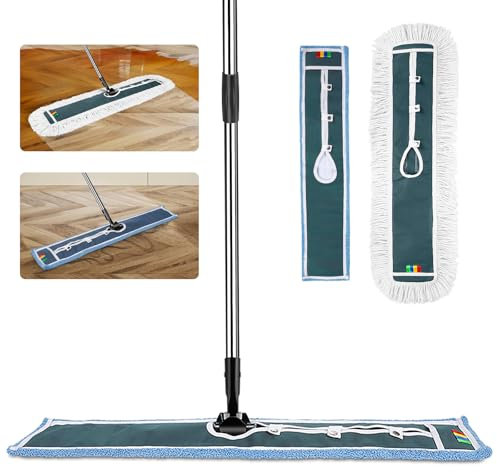 Myiosus Wischmopp, Groß Bodenwischer mit 2 Wischpads, 105cm Breit Flachmopp, Mop mit Edelstahlgriff, 360° Drehgelenk, Flachmopp, Wischer Boden für Hartholz, Laminat, Marble, Tile