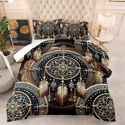 Bettdecke 140X200 Golden Dream Catcher Bettdecken 200Gsm,Dünne Und Leichte Duvet,4 Jahreszeiten Bettdecken,Weiche Mikrofaser Bettdecke Mit 2 Kissenbezüge,Warm Steppbettdecke Für Allergiker