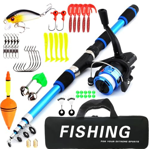 ADESUGATA 1.8m Fishing Rods Fishing Gear Sets,Reel Telescopic Fishing Rods Combo Complete Gear for Boys, Girls and Adults (Blue)