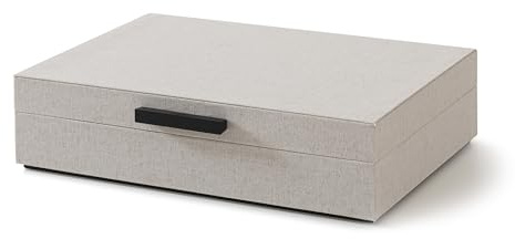 Soul & Lane Linen Box for Photo Storage and Documents, Decorative Memory Keepsake Box for Memories with Hinged Lid, Remote Control Holder, Sturdy Memento Storage for Pictures, Decor, and Organizing