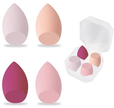 LBJFYHJN 4er Make Up Set, Multi-Color Make Up Schwamm & Beauty Ei, Latexfreier Beauty Blender mit 1 Schwammhalter, Trocken & Nass, Superweicher Schwamm für Foundation, Puder