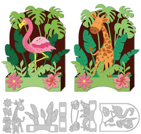 DELORIGIN 3D Flamingo Giraffe Box Cutting Dies Card Making Die Stencil Carbon Steel Animal Box Die Cuts Scrapbooking Embossing Template for Greeting Cards Craft Album Wedding Invitation Decor