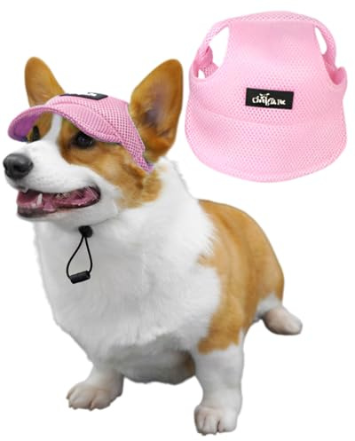 BPTRKOM 1 Stück Hunde-Basecap mit verstellbarem Sonnenschutz - Baseballmütze mit speziellen Ohrlöchern für alle Hundegrößen - Atmungsaktives UV-Schutz-Design (Größe: S, Farbe: Rosa)
