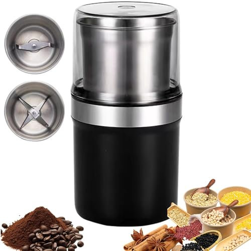 Macina Spezie Elettrico 200W – Frullatore in Acciaio Inox Compatto E Portatile con Macinazione A 360° E capacità di 200g – per Chicchi di caffè, Erbe, Spezie, Noci, Cereali E Semi