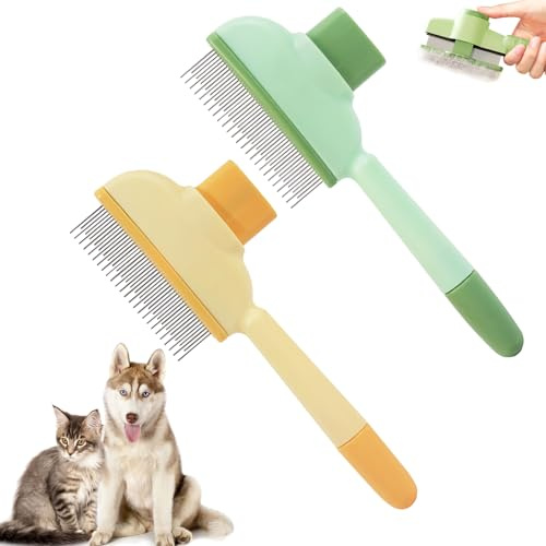2PC Brosse autonettoyante pour chats et chiens, pour le soin des poils longs et courts, peigne pour animaux éliminant les nœuds et les poils morts