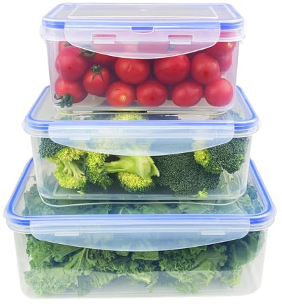 Gratuipolmep 3 Pezzi Contenitori Ermetici per Alimenti, Catole Rettangolari in Plastica con Coperchi, Senza BPA, Trasparenti, Adatti per Frigorifero, Congelatore, Microonde e Lavastoviglie