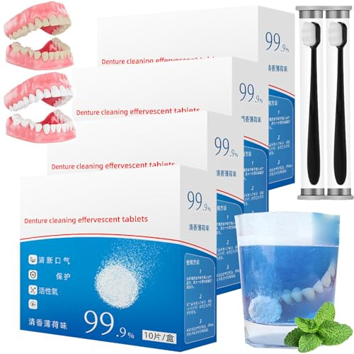 Tabletas efervescentes para limpieza de prótesis dentales, tabletas limpiadoras de prótesis dentales y alineadores, protectores nocturnos y protectores bucales (Caja de 4-40 unidades)