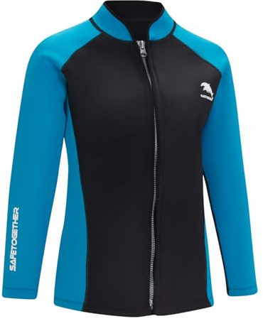 Yruioon Women Combinaison Néoprène Veste Mm Néoprène Plongée Veste Manches Longues Combinaison Tops Rashguard pour Surf Natation Snorkeling Noir Bleu Clair 3XL