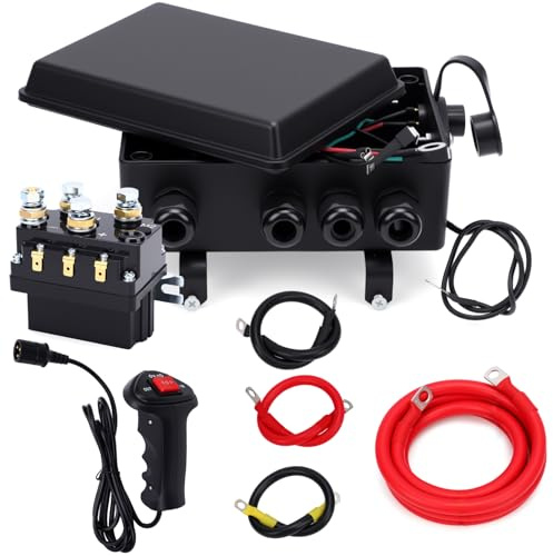 WODHMIEY Winch Relay Control Kit 12V 500A with Wiring Box Hand Controller Prewired Cables Waterproof IP67 for 8000lbs to 17000lbs Electric Winches Offroad Vehicles Trucks Boats ATV UTV Heavy Duty