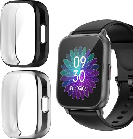 Compatible for RUIMEN Smart Watch Case, Blueshaweu Soft Slim TPU All Around Protective Shell Anti-Scratch Bumper Cover Case Compatible for RUIMEN H1 Smartwatch-1.85 inches (Black+Silver)