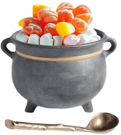 Snack Bowl Halloween Snack Bowl Witch Cauldron | Desktop Food Holder Container with Spoon for Nougat Fruits Jelly Chocolate Fondant Popcorn