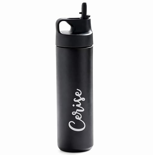 Just Giftz Engraved Personalised Water Bottle 500ml, Black, Vacuum Flask | Custom-engraved insulated stainless steel body with sipper cap, keeps drinks hot 12hr and cold 24hr, ideal for gym, travel.