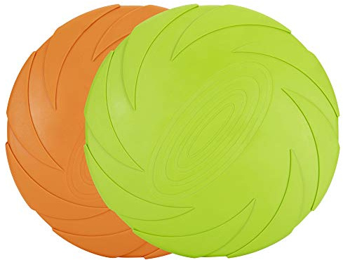 Vivifying Hundefrisbee, 2 Stück, 18 cm aus Naturkautschuk, Grün/Orange | Für Apportier- und Wurfspiele an Land und im Wasser; flexibles Hundespielzeug aus natürlichem Kautschuk