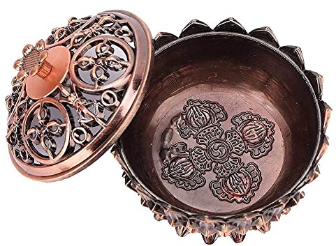 HERCHR incensario de carbón, Vintage Quemador De Incienso Lotus Forma Aleación, Titular de incensario decoración del hogar, Receptor de Cenizas para Cono de Polvo o Incienso en Espiral 7x5 (Cobre)