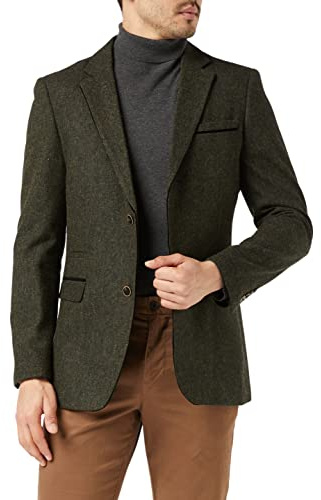 XPOSED of London Giacca da Uomo Tweed Blazer 1920s retrò Vintage in Stile Smart su Misura Adatto in Marrone, Verde e Blu [AMZCH-BLZ-DANE-D2-GREEN-44]
