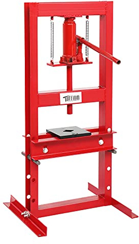 TUFFIOM 6Ton Hydraulic Shop Press with Press Plates, H-Frame Adjustable Working Table Height Garage Benchtop Press, Red, 18.9”L x 15.75”W x 36.8”H