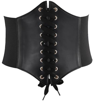 QUUPY Elastischer Korsettgürtel für Damen, Schnürung, PU-Leder, breiter Gürtel, gebunden, Waspie-Taillengürtel, passend für Taillenumfang 63,5 - 78,7 cm