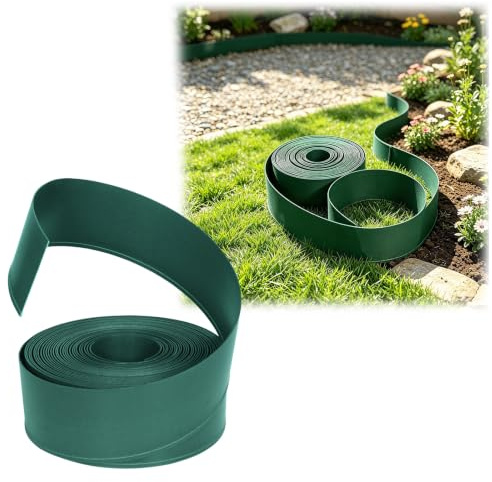 YUENFONG Rasenkante Beeteinfassung Kunststoff 20m Flexible Beetumrandung Mähkante Palisade Blumenbeet Umrandung UV und Witterungsbeständig, Grün