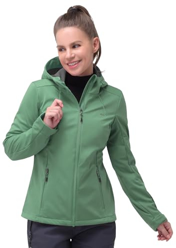 33,000ft Giacca softshell da donna, impermeabile, antivento, funzionale, da corsa, con cappuccio, verde 44