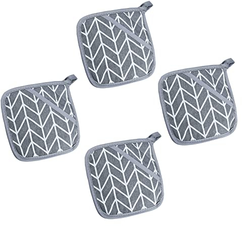 4 Pcs Large Square Oven Potholders with Pocket, Thermal Cotton & Linen Mat, High Heat Resistant, Prevent Burns