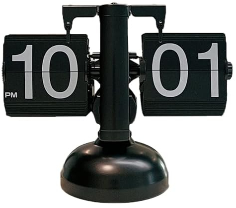 Retro Vintage Design Auto Flip Clock Desk Clock,Flip Desk Clock, Retro Digital Flip Down Clock, Mute Accurate Mechanical Tabletop Flip Clock for Home Office School Hotel Café(EIN Fuß ganz schwarz)