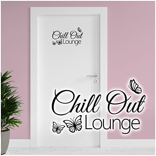 Dekoaufkleber Chill Out Lounge 26,5x16,5cm für Jugendzimmer Schlafzimmer Kinderzimmer Tür Türaufkleber Wandtattoo Wand Sticker Aufkleber selbstklebend Y072 (Schwarz)