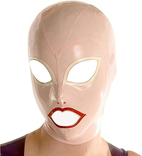 MFMYEE Bondage Latex maske,BDSM-maske Fetisch Kopfhaube Latex Cosplay Reißverschluss hinten,Offene Augen Mund Gesichtsabdeckung (pink)