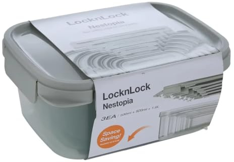 Locknlock NestnLock stapelbare Frischhaltedosen, 3-teiliges Set, 500 ml/920 ml/1,6 l, Salbeigrün