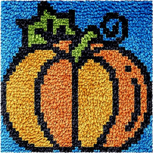 DL-YTG Latch Hook Kits Rug Pumpkin Crochet Yarn Cushion Colour Pre-Printed Canvas Cover Rug Needlework DIY Hook and Latch Kit Christmas Home Decoration 30x30cm/12 X12in