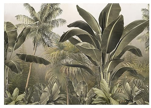 Papier Peint Panoramique Intissé Jungle Feuilles Forêt tropicale 368x254 cm Chambre à coucher Salle de séjour Photo Non Tissé Muraux Moderne Trompe l'oeil